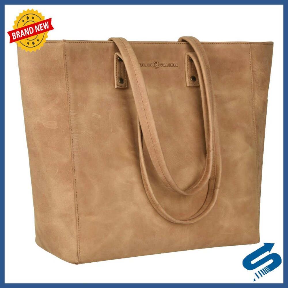Genuine Leather Tote Bag With Top Handle And Shoulder Strap